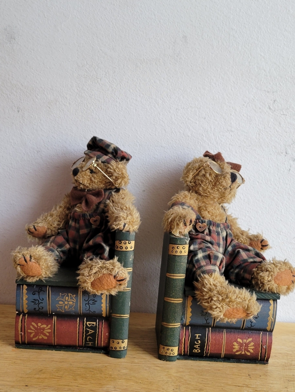 Source Unknown Plaid Teddy Bear Bookend Set in Brown and Green